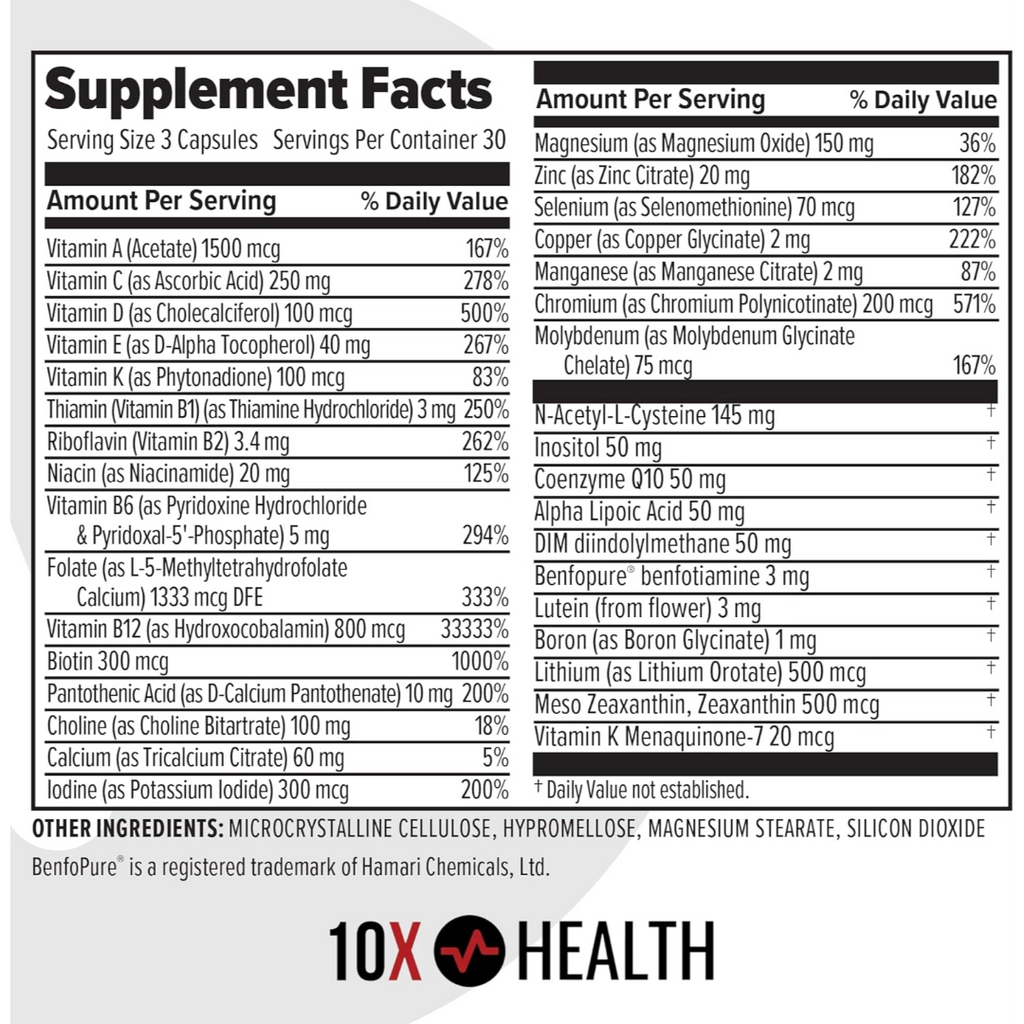 10X Health Optimize Multivitamin 90 Capsules – Daily Multivitamin Supplement for Energy, Immune Support & Overall Wellness