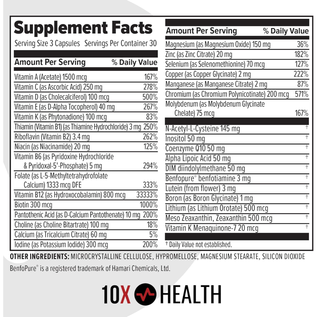 10X Health Optimize Multivitamin 90 Capsules – Daily Multivitamin Supplement for Energy, Immune Support & Overall Wellness