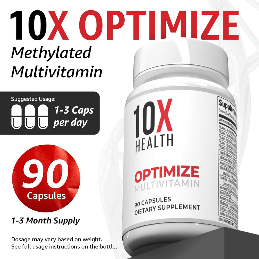 10X Health Optimize Multivitamin 90 Capsules – Daily Multivitamin Supplement for Energy, Immune Support & Overall Wellness