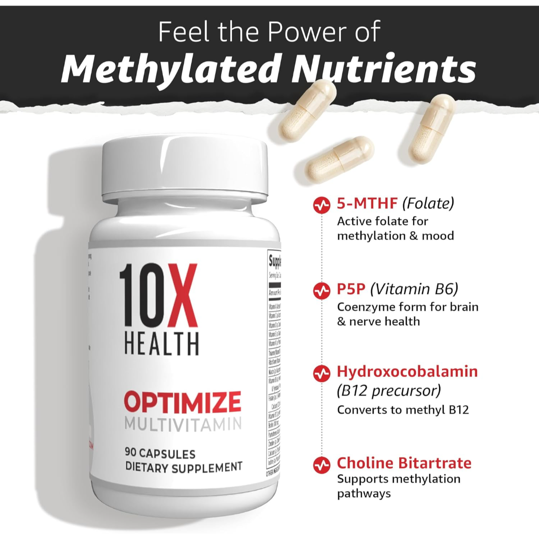 10X Health Optimize Multivitamin 90 Capsules – Daily Multivitamin Supplement for Energy, Immune Support & Overall Wellness