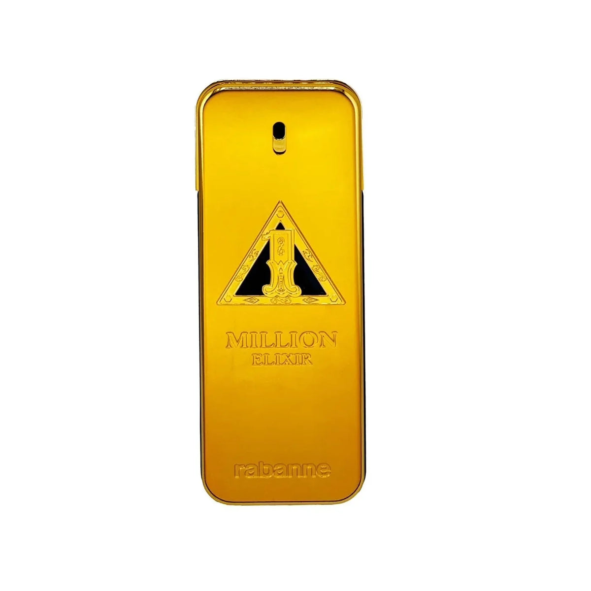 A gold-colored rectangular perfume bottle with a metallic finish, featuring the 'Million Elisk' logo and 'rabanne' brand name embossed on the front, set against a plain white background.