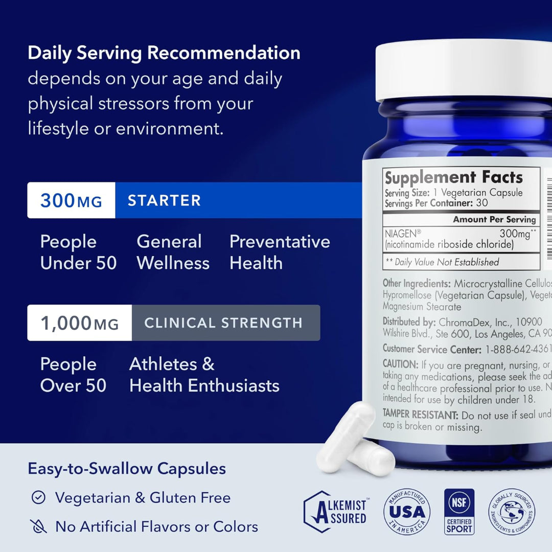TRU NIAGEN NAD+ Supplement 300mg Nicotinamide Riboside (NR) 30 Vegetarian Capsules
