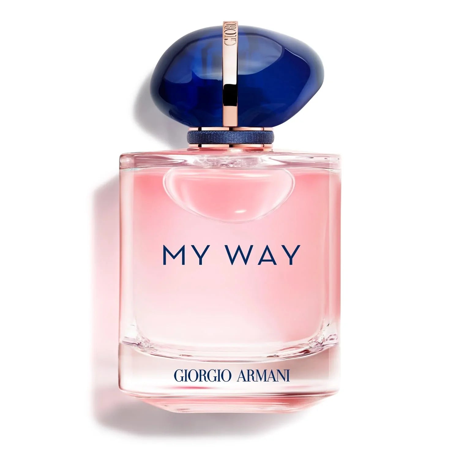 Perfume bottle labeled 'My Way' with a blue cap on a white background