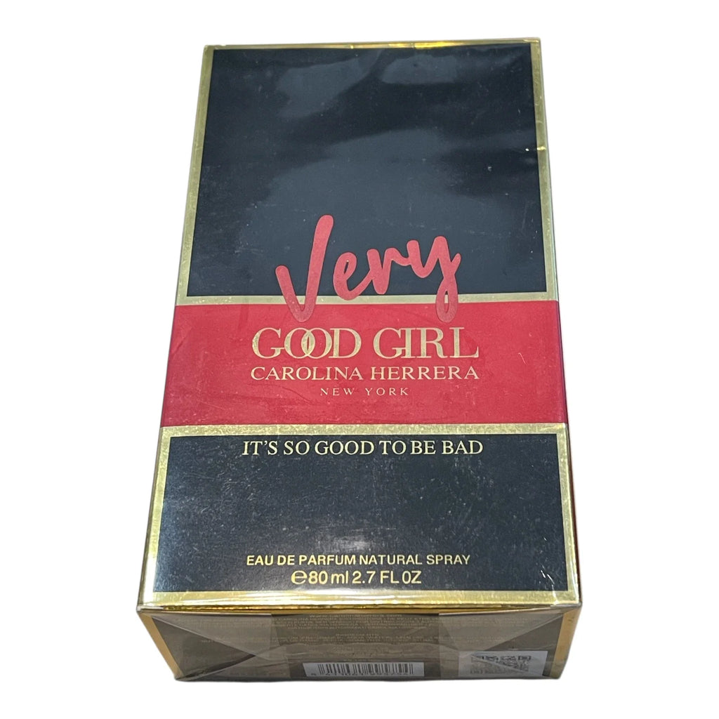 Carolina Herrera Very Good Girl Eau de Parfum natural spray 90ml box, featuring a black and red design with gold lettering and borders.