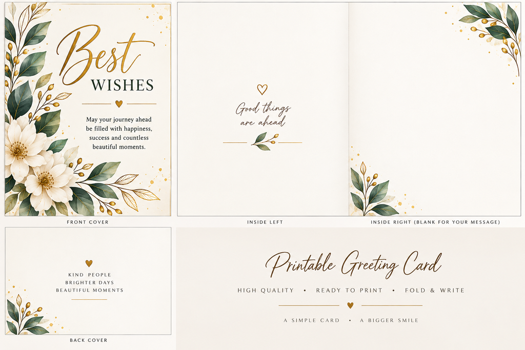 Best Wishes Greeting Card with Envelope – Elegant Floral Greeting Card for Any Occasion