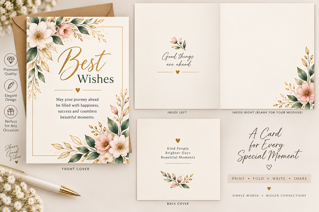 Best Wishes Greeting Card with Envelope – Elegant Floral Greeting Card for Any Occasion