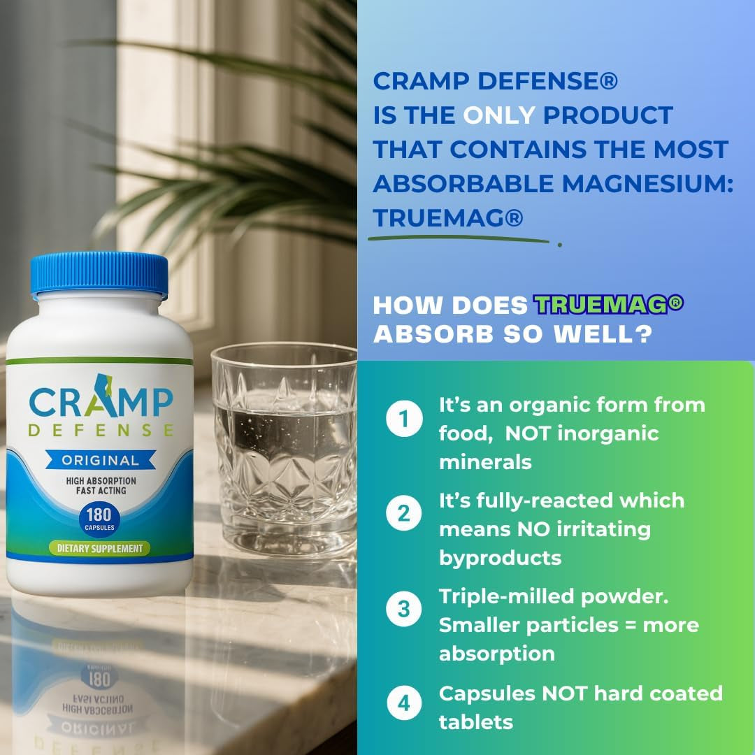Cramp Defense Original Leg Cramp Relief Capsules 180 Count | Magnesium Supplement for Muscle & Night Leg Cramps
