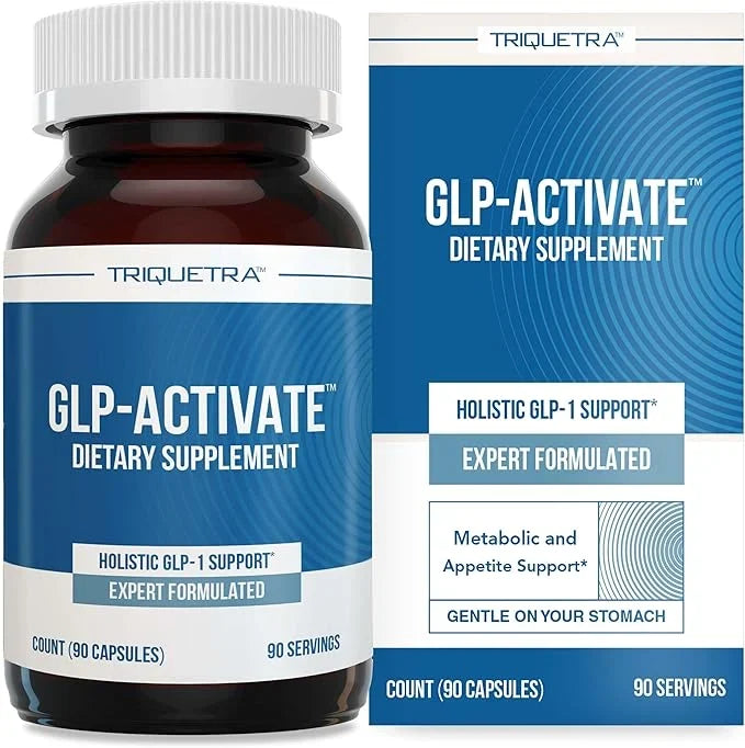 Triquetra GLP-Activate dietary supplement bottle and packaging on a white background
