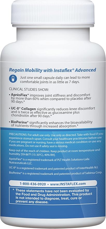 InstaFlex supplement bottle with blue text on a white background