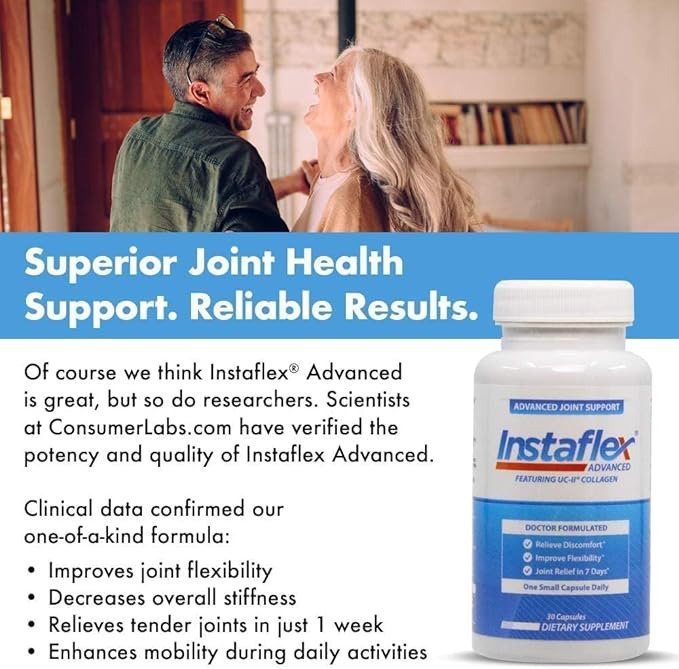 Advertisement for Instaflex Advanced supplement with a couple in the background