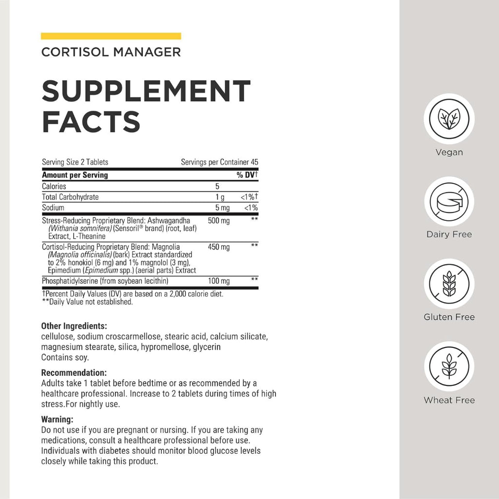 Integrative Therapeutics Cortisol Manager 90 Tablets Stress Support Supplement