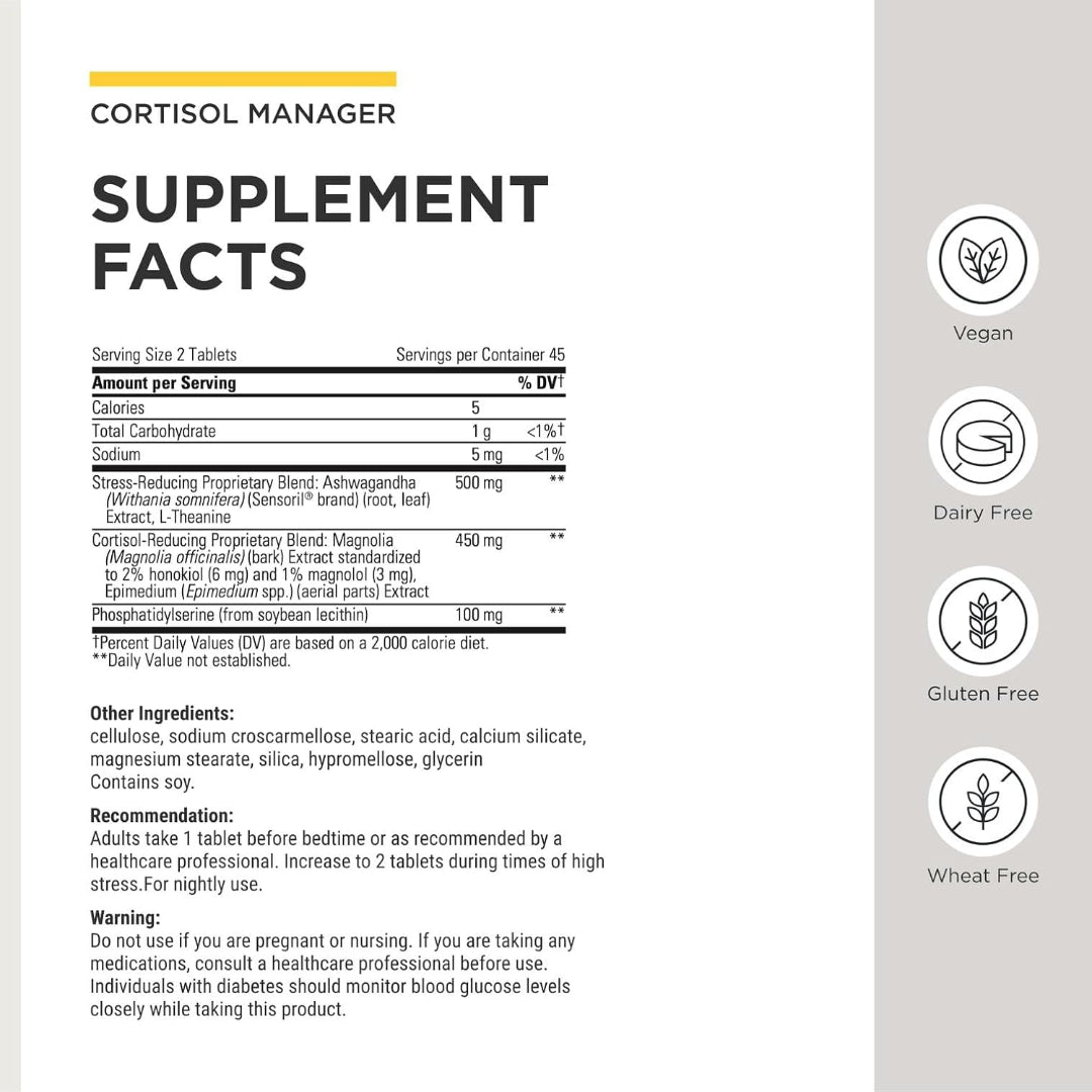 Integrative Therapeutics Cortisol Manager 90 Tablets Stress Support Supplement