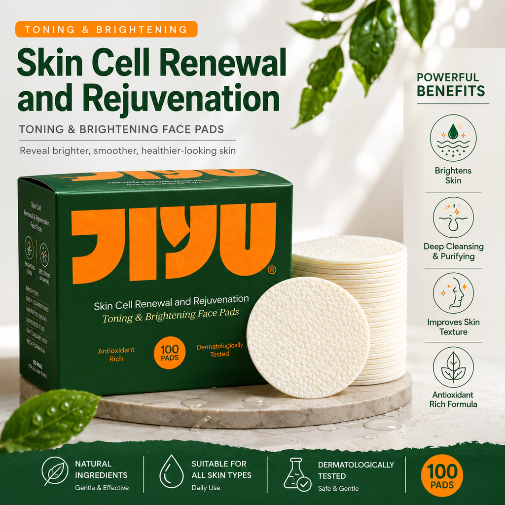 JIYU Skin Cell Renewal & Rejuvenation Toning and Brightening Face Pads – Exfoliating Toner Pads for Glowing Skin, Dark Spots, Uneven Tone & Deep Cleansing – Antioxidant Rich, Dermatologically Tested – 100 Pads