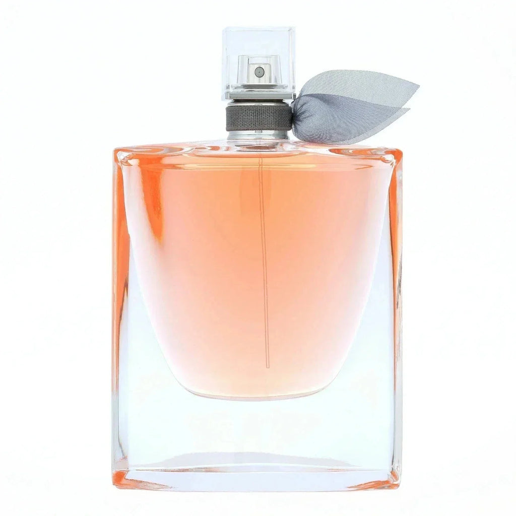 Perfume bottle with a light pink gradient on a white background