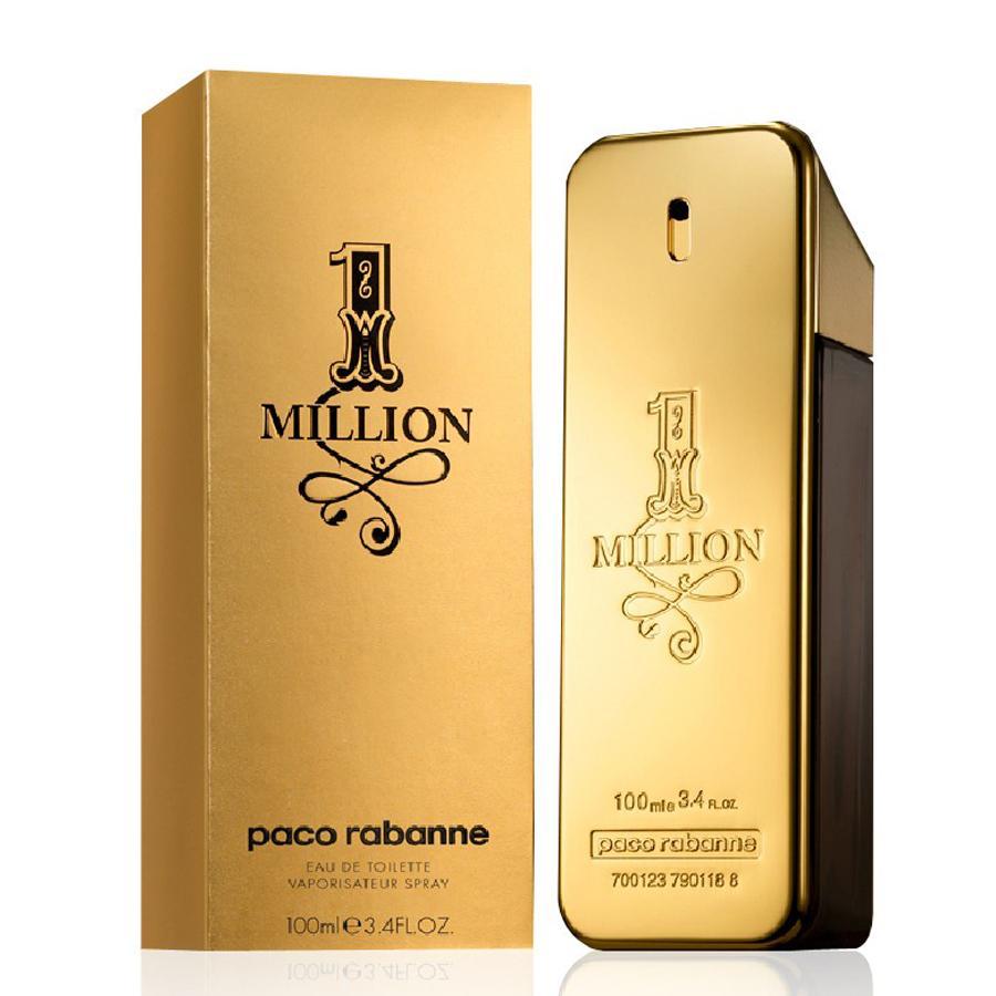Paco Rabanne 1 Million perfume bottle and packaging on a white background