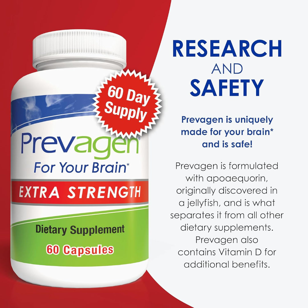 Prevagen Extra Strength Brain Health Supplement 60 Capsules – Apoaequorin 20mg & Vitamin D3 Memory Support