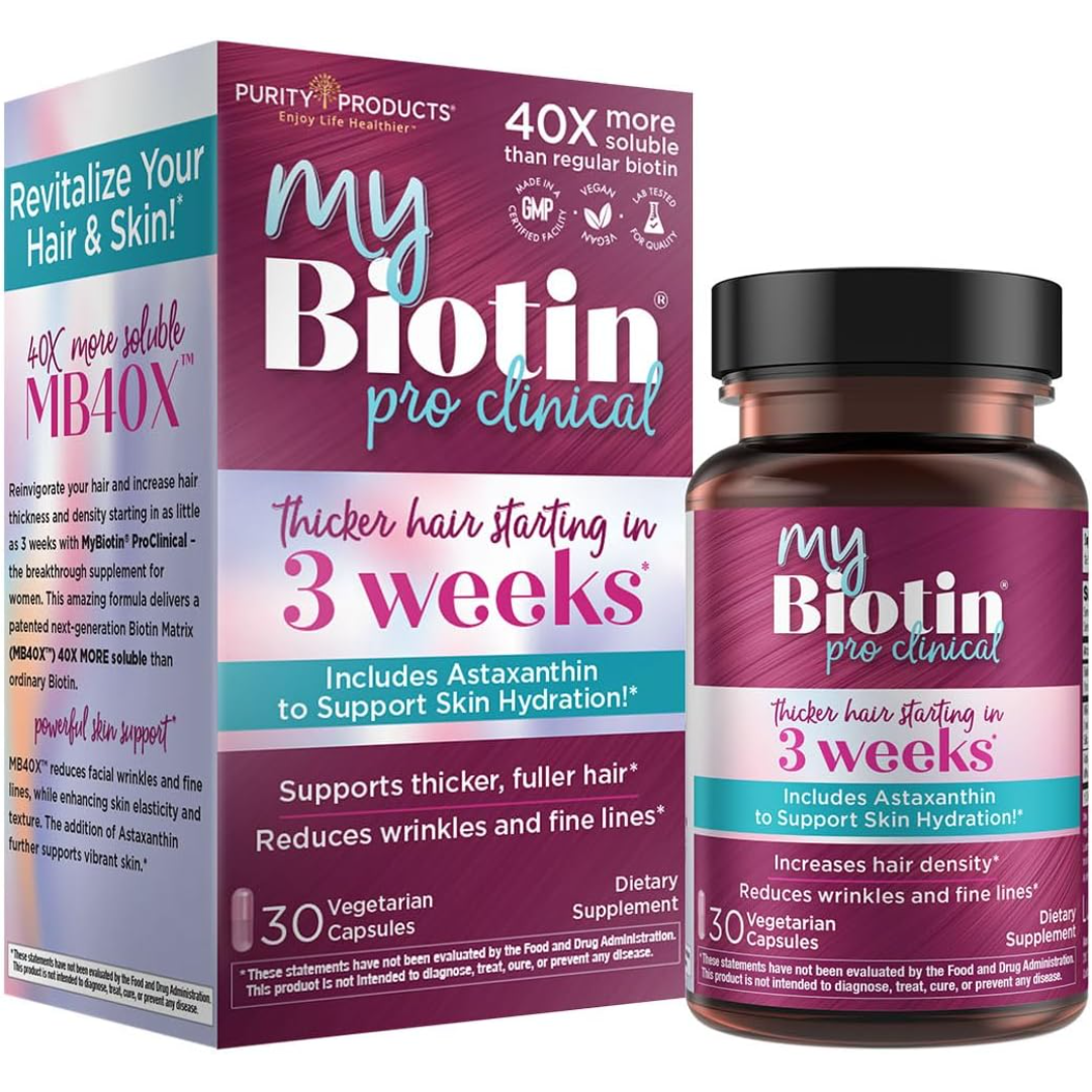 Purity Products MyBiotin ProClinical MB40X Biotin Vitamin B7 Hair & Skin Supplement 30 Veg Capsules