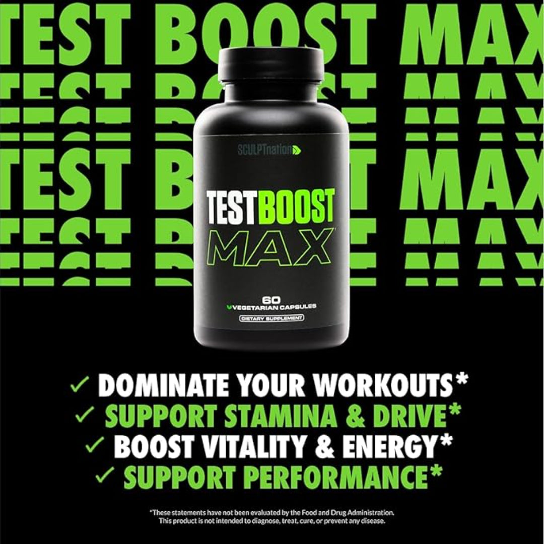 Sculpt Nation Test Boost Max 60 Capsules – Men's Testosterone Support Supplement for Energy, Strength & Stamina