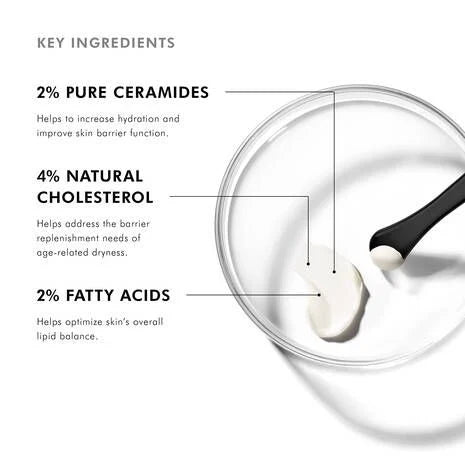 Key ingredients of a skincare product with a glass container and spoon on a white background.