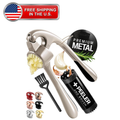 A garlic press and peeler set on a white background, featuring a metallic garlic press with minced garlic inside, a black peeler tube labeled '+ PEELER AND BRUSH', a black peeler fork, six color options, and a red 'FREE SHIPPING IN THE U.S.