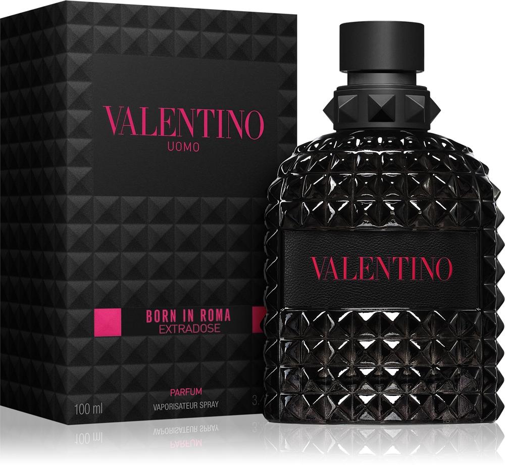 Valentino perfume bottle and packaging on a white background