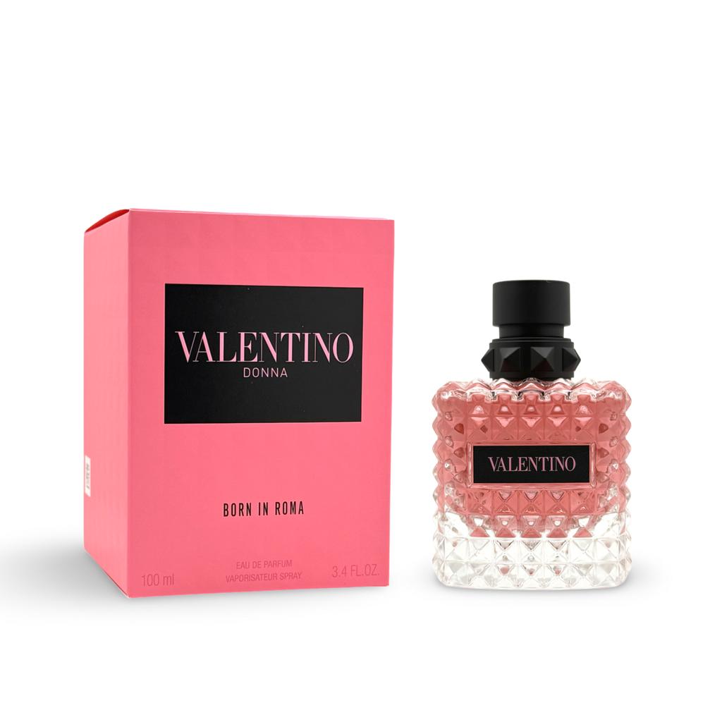 Valentino perfume bottle and packaging on a white background