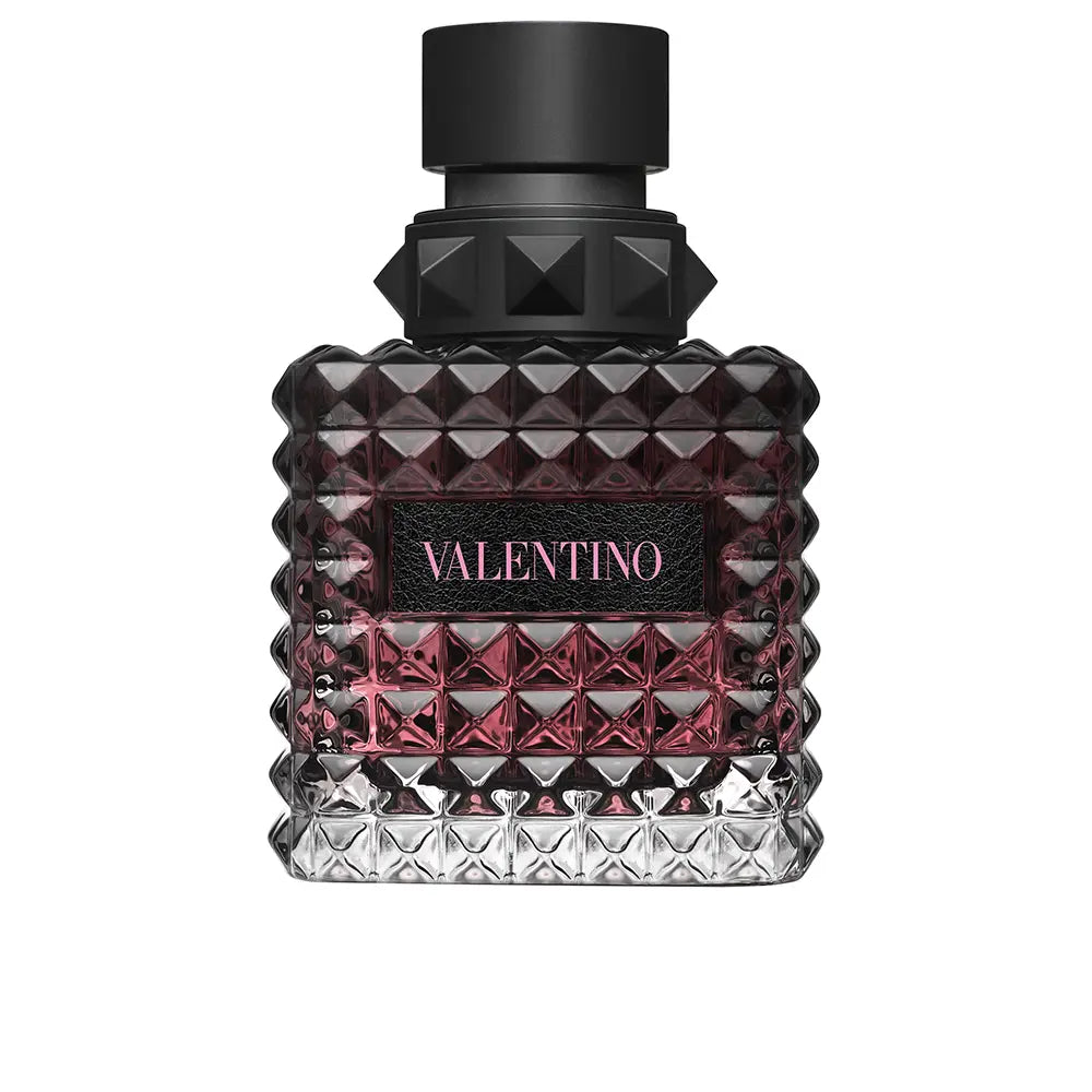 Valentino perfume bottle with black cap on a white background