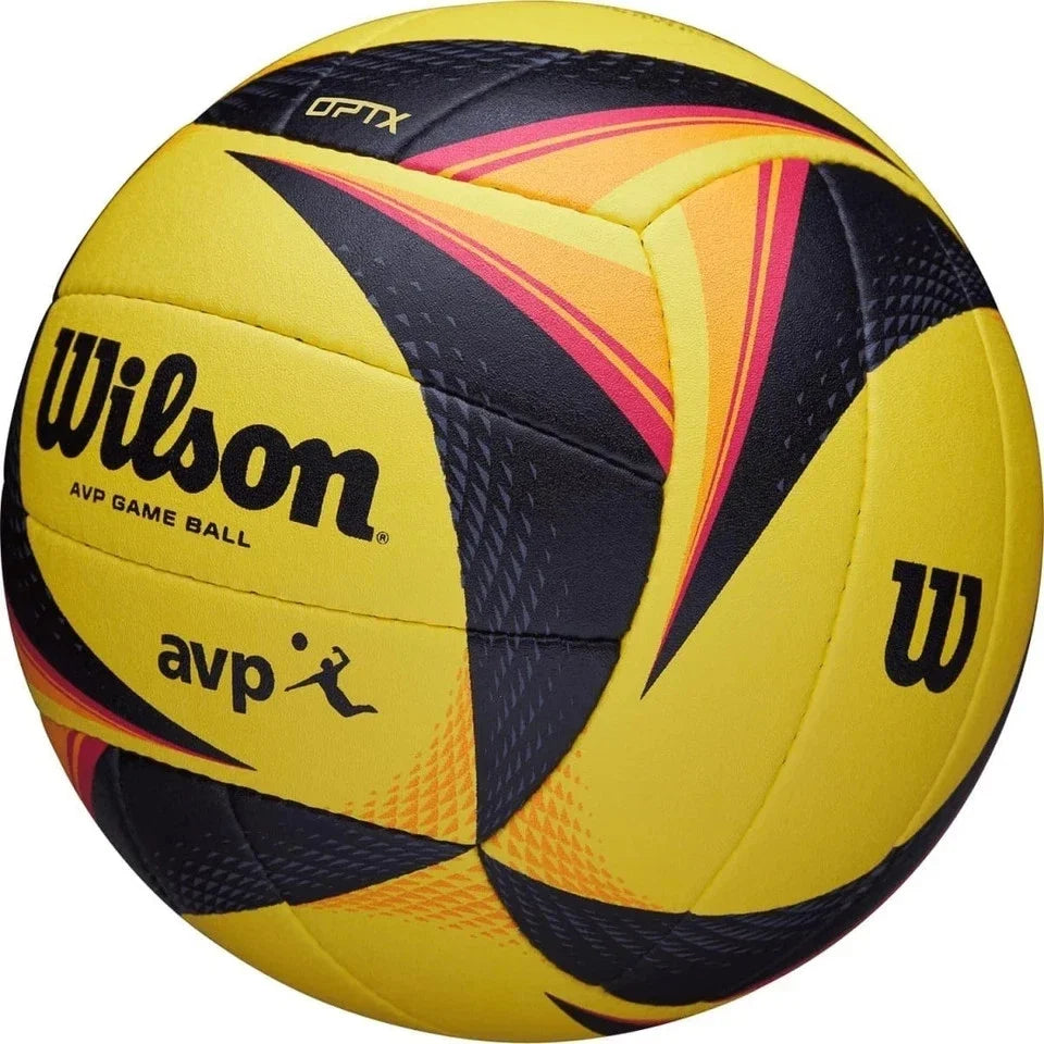 Yellow and black Wilson volleyball on a white background